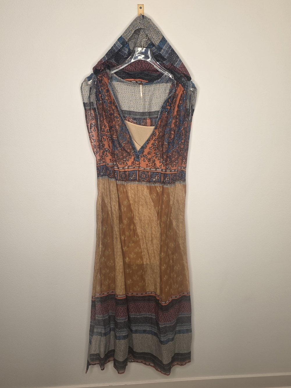 BNWOT Free People Boho V-Neck Maxi Dress in Rust and Blue
